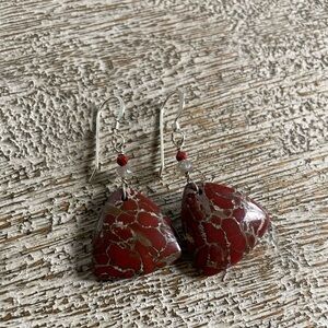 Dinosaur jasper natural gemstone triangle earrings